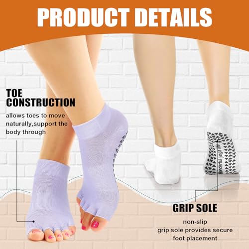 Jeyiour 7 Pairs Yoga Pilates Socks Toeless with Grips Non Slip Yoga Open Toe Pedicure Split Toe Socks for Women3