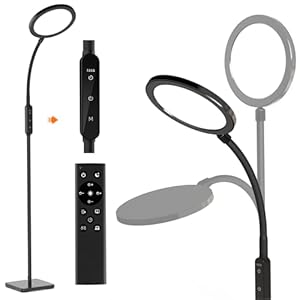 Light Therapy Lamp, Adjustable Brightness and Color 10000 Lux Sun Lamp, with Remote Control and Flexible Gooseneck Sunlight Lamp, 4 Timers & Memory Function Floor Lamp for Reading/Office/Home