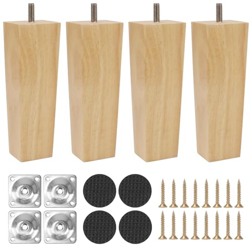 Luabue 4 Piezas Patas para Muebles de Madera Patas de Mesa Cuadradas de Madera para Sofá, Banco, Mesa de Té, Silla, Escritorio, Armario, Otomana (15cm)
