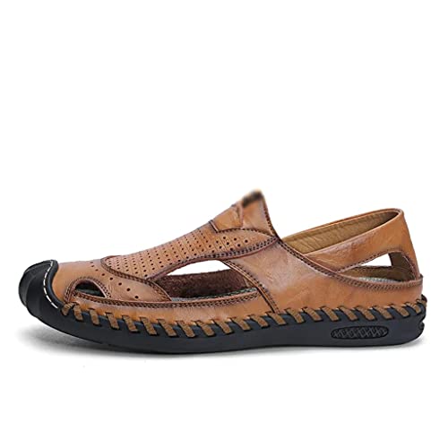 Shoes Men's Sandals Genuine Leather Beach Shoe Hollow Cut Out Flats Casual Sandals(46)