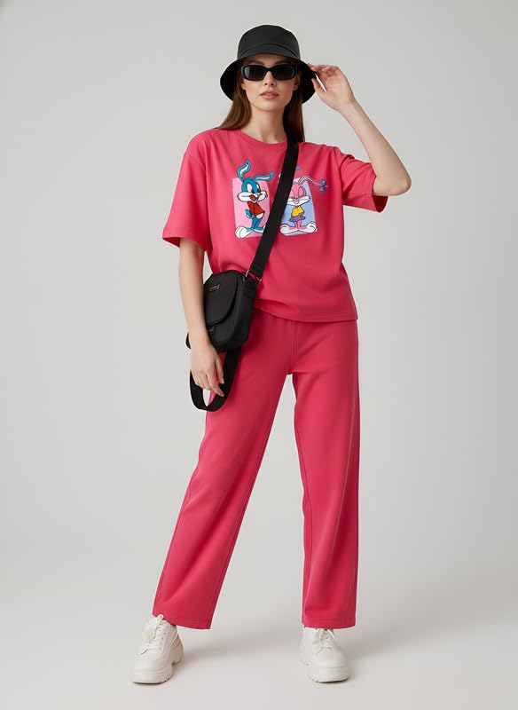 Image of My Swag Women Casual Nightwear Co-Ord Set | Soft Cotton T-Shirt & Pajama with Cartoon Print | Home Wear & Sleep Wear for Ladies