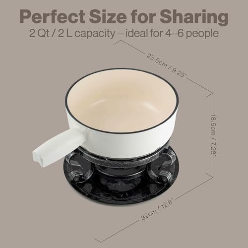 Image of Swissmar Lugano Cast Iron Cheese Fondue Set, 9-Piece, 2 QT / 2 L - Ideal for Melting Cheese, Chocolates, Caramel, & More - Perfect for Kitchen Collection & Gift Giving - Matte White