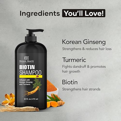 Image of Botanic Hearth Biotin Shampoo | Infused With Korean Ginseng & Turmeric For Stronger, Thicker | Looking Hair | Sulfate & Paraben Free | 16 Fl. Oz