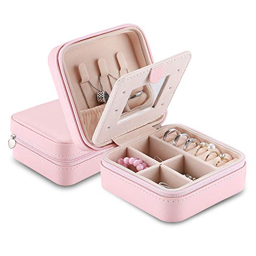 ProCase Jewelry Box Girls Jewelry Organizer Mini Travel Case, Christmas Valentine's Day Ideas for Women Girls, Small Portable Jewelry Storage Case for Necklaces Bracelets Earrings Rings -Pink