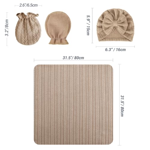 Image of AQOKKA Baby Swaddle Blankets with Bow Hat Mittens Set Wheat-Pattern Infant Receiving Blankets Swaddles for Newborns Unisex Toddler Swaddle Wrap Sets for Baby Girls Boys Nursery Warm Shower Gift
