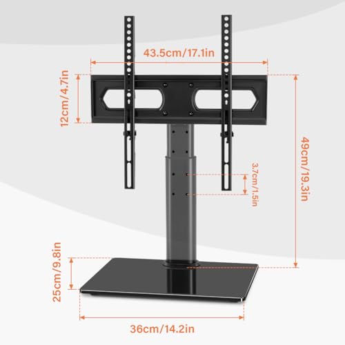 KKTONER Universal TV Stand Base for 27 inch to 65 inch LED TV Table Top TV Mount Stand with Tempered Glass Base Height Adjustable Hold up 88LBs - Thumbnail 2