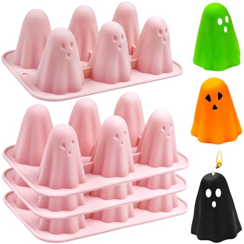 3D Ghost Silicone Molds 4 Packs Halloween Silicone Baking Molds Ghost Chocolate Candy Mold for Halloween Party Favors Jelly Pudding Fondant Muffin Gummy Soap Candle Ice Cubes Crayon DIY Resin Crafts