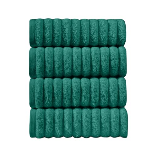 Image of Elegant Comfort Luxury 100% Turkish Cotton Corduroy Ribbed 4 Pack Hand Towel Set 16 x 28 Inch - Absorbent, Super Soft, Quick Dry, Premium Towels for Bathroom, Gym, Spa and Hotel Use, Turquoise