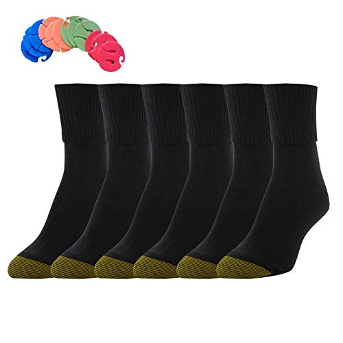 Gold Toe Women's 12 Pack Turn Cuff Socks/12 Free Sock Clips Included ($10 Value) (Black), SZ 9-11