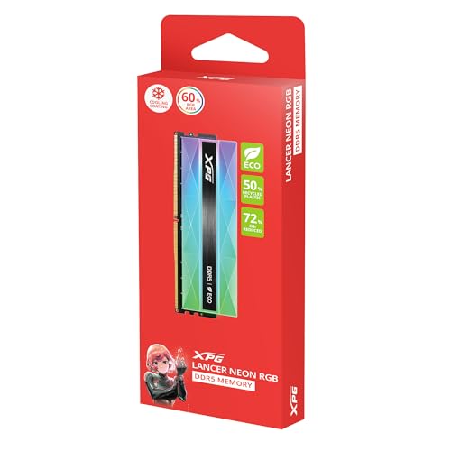 Image of ADATA XPG Lancer Neon RGB 16GB DDR5 6000MHz CL30-40-40 U-DIMM Desktop Memory RAM (AX5U6000C3016G-CLANRSG)