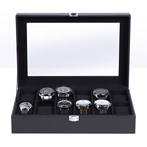 Ohuhu Watch Box, Watch Box Organizer For Men Watch Case Watch Holder - 12 Slot Watch Display Pu Leather Real Glass Lid Watch Storage Jewelry Organization For Men And Women Perfect Birthday Gifts #TOP6