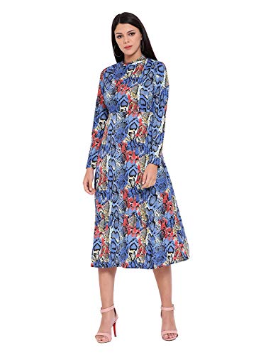 Image of oxolloxo Women's Polyester Long Sleeve Animal Print Knee-Length Dress