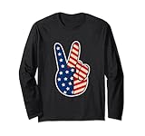 bandiera americana segno pace mano 4 luglio patriottico maglia a manica
