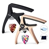 Primium Aluminum(NOT plastic) Guitar Capo for Acoustic Guitar and and Electric Guitar, 2 Pack Professional capos with 2 Picks, Necessary Guitar Clamps gifts for beginners and professioners