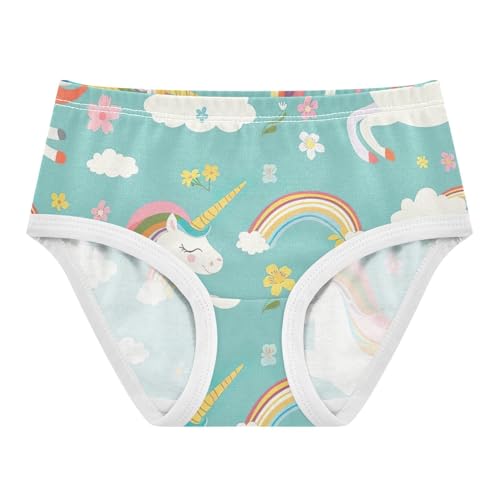 Toddler Briefs, Cute Cartoon Unicorn Green Cotton Girls Underwear, 2–8 Years