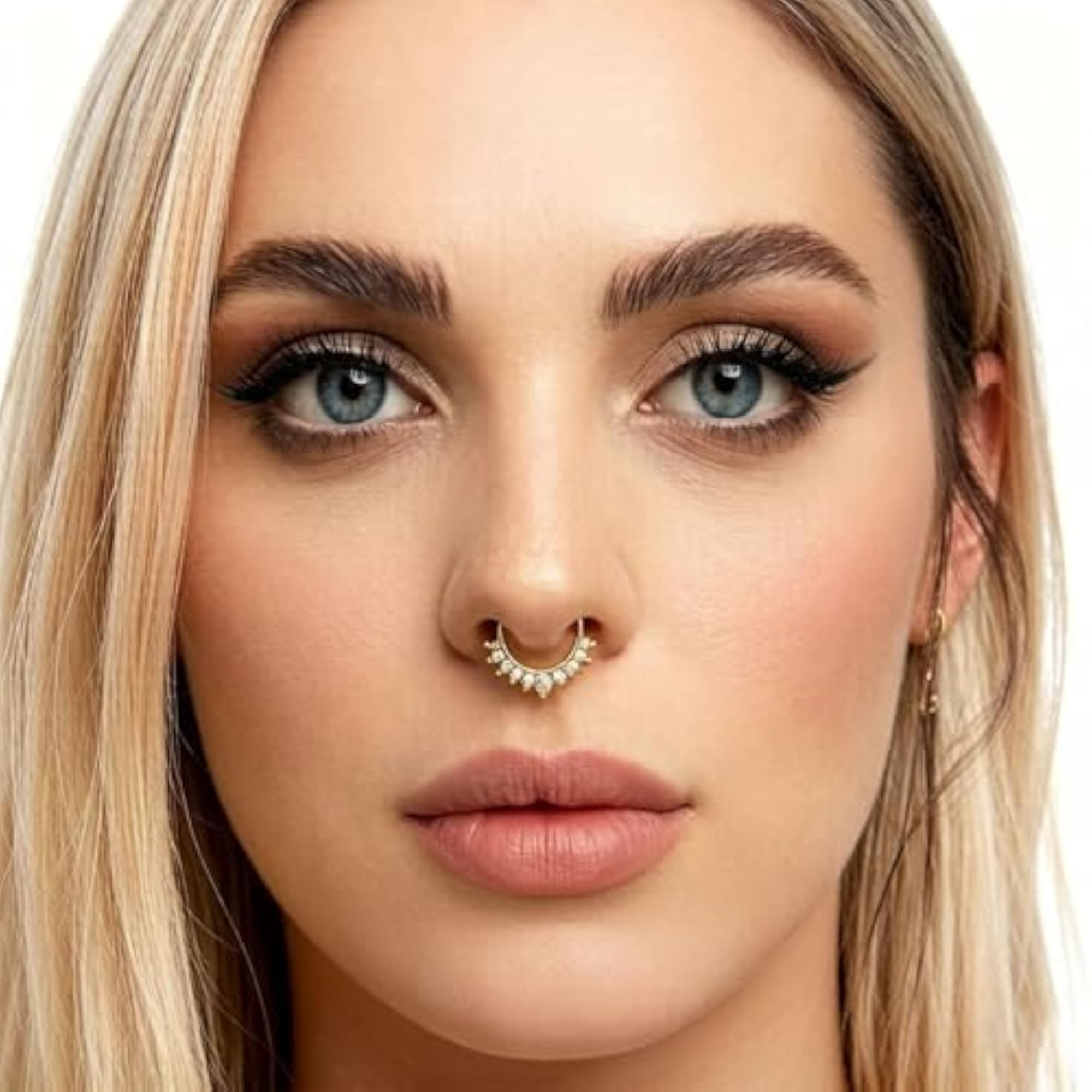 Women's Crystal Studded Non-Piercing Clip-On Septum Nose Ring Set