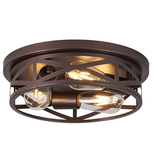 piano7797 13 inch Flush Mount Ceiling Light Fixtures 3-Light Modern Hallway Light Fixtures Ceiling Brown Lights Fixture Ceiling Mount for Farmhouse Kitchen Bedroom 1 Pack