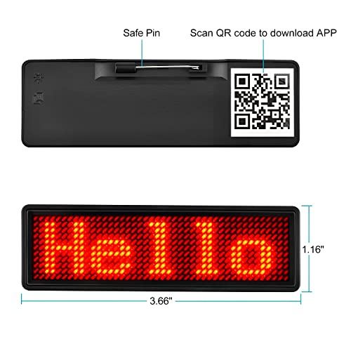 Image of QAWACHH Flashing LED Bluetooth Badge Digital Scrolling Message,Operated by Laptop /PC /Smartphone (RED)