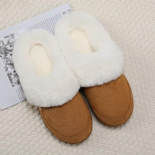 ninecifun women39s and men39s memory foam house slippers faux fur lined indoor fuzzy slippers with no-slip sole slip on suede home shoes warm winter gift for women amp men