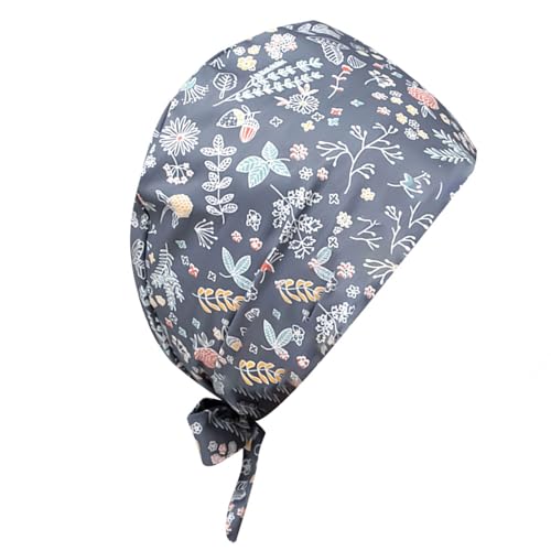 EXQUIMEUBLE Gorro de Enfermera Unisex Diseño Floral, Algodón Transpirable y Banda Ajustable para Trabajo Cómodo y Absorción de Sudor en Quirófano