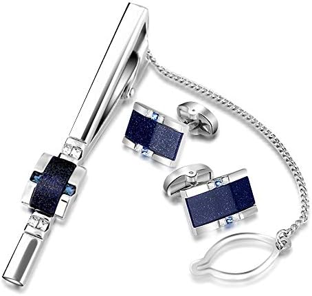 BagTu Starry sky Cufflinks and Tie Clip Set with Gift Box and Greeting Card, Galaxy Dark Blue Cufflinks and Tie Clip Gift Set for Men