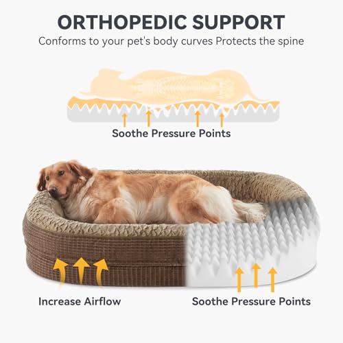JOEJOY Orthopedic Dog Bed for Large Dogs, Egg-Crate Memory Foam Pet Bed with Bolster Sides, Waterproof Lining, Removable Washable Cover & Non-Slip Bottom, Brown by JOEJOY - Image 2