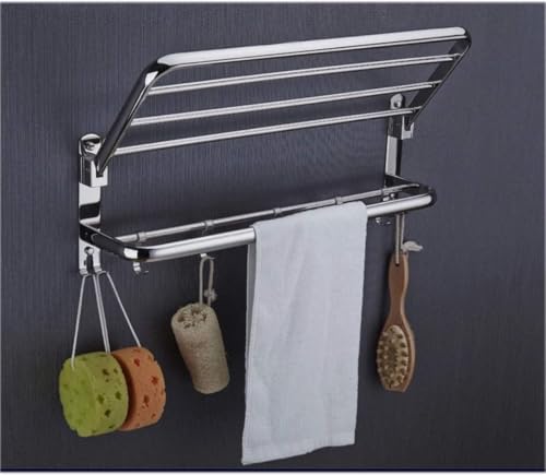 Image of Stainless Steel 304 Grade Dual Folding Towel Rack for Bathroom /Towel Stand /Hanger /Bathroom Accessories (24 Inch-Chrome) (Steel Folding Towel Hanger 60L x 22W x 21H)