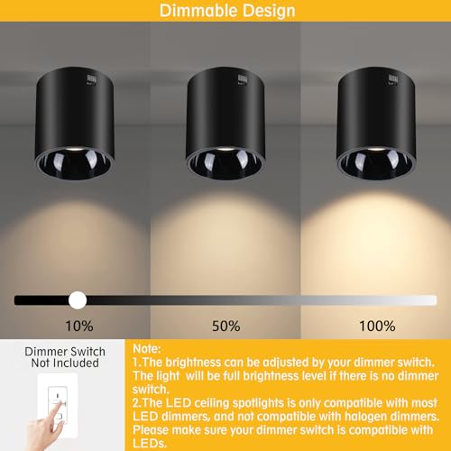 Image of Ceiling Spot Lights Indoor 5-Color Dimmable Flush Mount Black Cylinder Down Light Modern LED Ceiling Light for Living Room Hallway Kitchen Dining Room Foyer