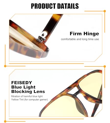 Image of FEISEDY Amber Blue Light Glasses for Computer Gaming Orange /Yellow lens Anti Eyestrain Sleep Glasses G2835