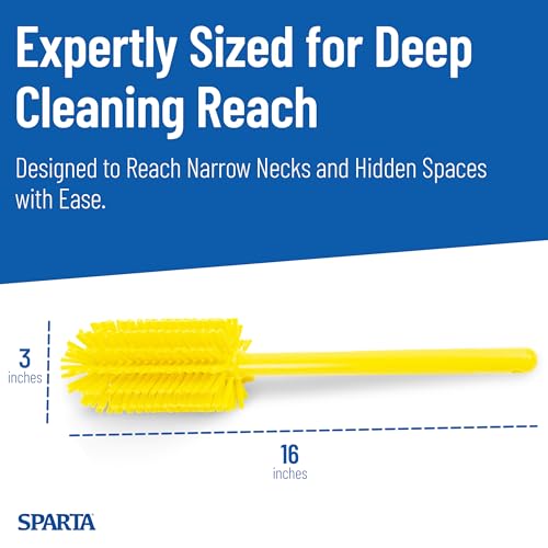 Image of SPARTA Large Water Bottle Brush Ideal for Wide-Mouth Jars, Bottles and Tumblers, Dishwashing Tool with Handle for Home and Commercial Kitchens, Plastic, 16 Inches, Yellow
