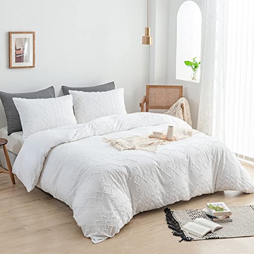 Warmdern Boho Duvet Cover Set 3 Piece White King Duvet Cover Set Washed Microfiber Tufted Bedding Set With Zipper Closure Wavy Stripes Duvet Cover And 2 Pillowcases(King,White) #TOP1