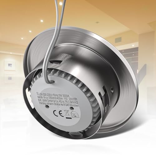 B.K.Licht - 5er Set LED Einbaustrahler 230V schwenkbar, warmweiße Lichtfarbe, Lochmass 68mm, LED Spot, flach, Deckenspots, Spots, Einbauleuchten, Einbauspots, 86x26 mm, Matt-Nickel