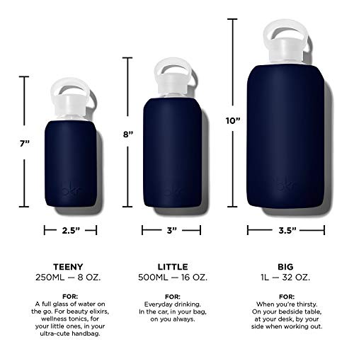 Bkr Big Smooth Fifth Ave. - 32Oz/1L - Glass Water Bottle - Midnight Navy - Dishwasher Safe - Removable Silicone Sleeve - Bpa Free #TOP2