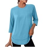 Compra Online 2025 Camiseta Manga Larga Mujer,Camiseta Deporte Mujer de Cuello Redondo Manga 3/4 Basicas Color Sólido Top Deportivos Sueltos Casual Secado Rápido Rop Adeportiva Talla Grande
