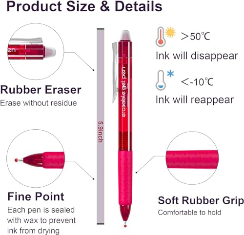 Image of Lineon Erasable Gel Pens, 18 Colors Retractable Fine Point Erasable Pens Clicker for Back to School, Assorted Color Inks, Make Mistakes Disappear for Drawing Writing Planner and Crossword Puzzles