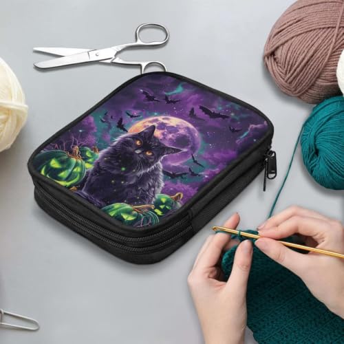 Image of Vanideaoty Black Cat Crochet Hook Case Halloween Crochet Hook Organizer