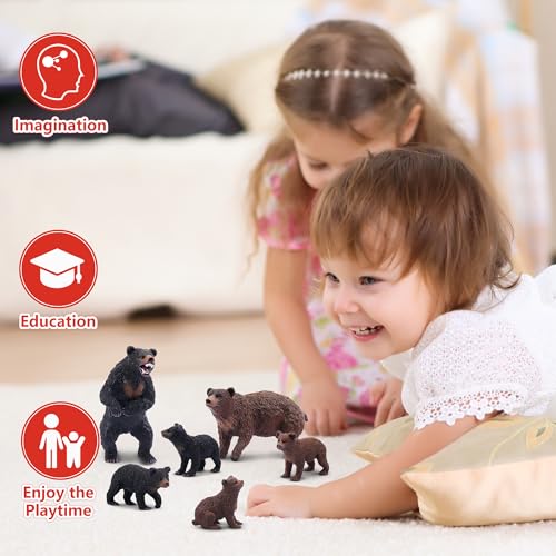 TOYMANY 6 Stück Bären Tierfiguren, Realistische Waldtier Familienfiguren Spielzeugset, enthält Braunbären und Schwarzbären, Bildung, Geburtstagsgeschenk, Weihnachtsspielzeug für Kinder