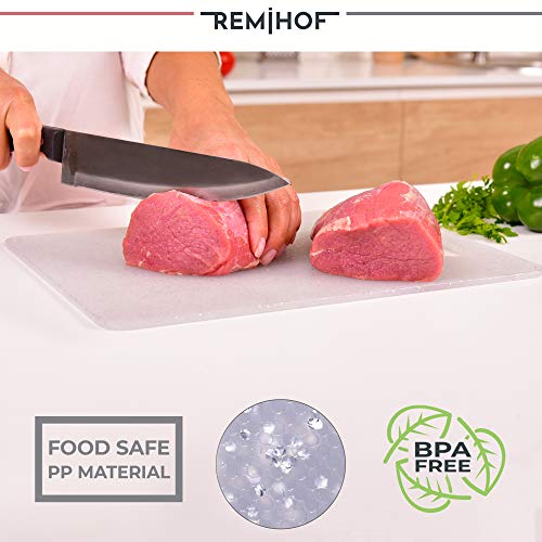 REMIHOF Plastic Cutting Board Set for Kitchen Dishwasher Safe (3 Piece) - Reversible Chopping Boards with Grip Handle - Perfect for Vegetables, Fruit, Meat, and Fish (Silver)