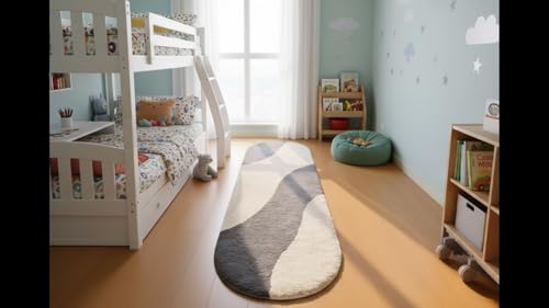 Image of Fluffy Silky Micro Fiber Polyster Carpet /Runner for Bedroom, Study Room, Playing Room, Guest Room ETC. 2x4 Feet, (Grey and Ivory New Laher)