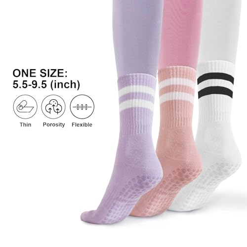 Image of 3 Pairs Yoga Socks with Grips Yoga Grip Socks for Women Non Slip Yoga Athletic Socks Pilates Socks for Ladies