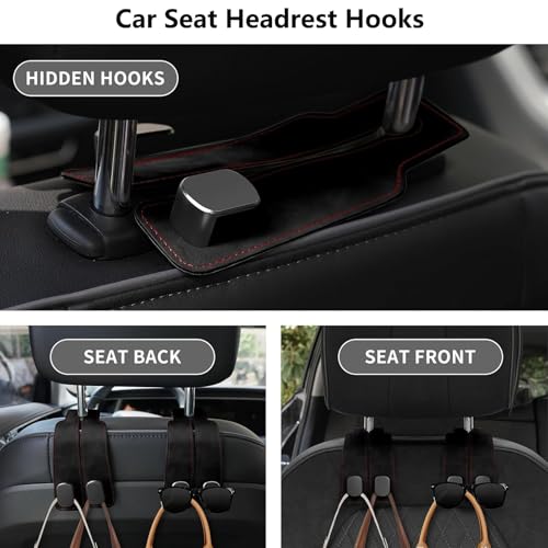 Image of 1 Pack Black Leather Car Headrest Hooks Purse Bag Storage Holders for Car Seats