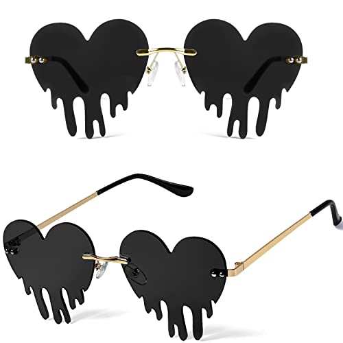2 Pairs Drippy Heart Shaped Sunglasses Rave Festival Glasses Melting Heart Drip Sunglasses for Women and Men4