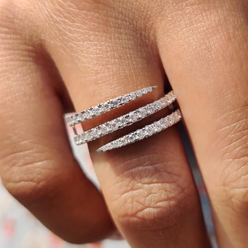 1pc Elegant Fashionable White Gold Three-ring Zircon Rings For Women Dating Party Daily Wear Silver Ring for Women Birthday Fine Jewelry