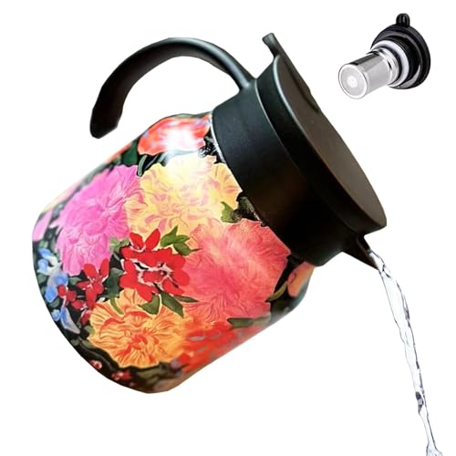 Tetera aislada, jarra de café térmica,800ml cafetera cafetera tetera con patrón floral aislada | Decantador de acero inoxidable aislado de gran capacidad con infusor para el hogar, salón de té