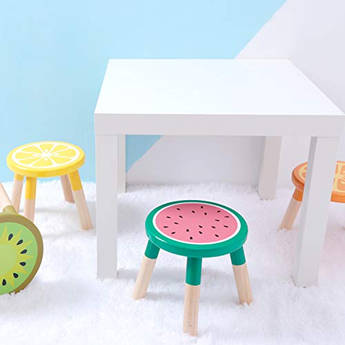 Ruyu 9 Inch Kids Solid Hard Wood Fruit Chair, Crafted Hand-Painted Wood With Assembled Four-Legged Sitting Stool, Bedroom, Playroom, Watermelon Furniture Stool For Children, Boys, Girls(Watermelon) #TOP6