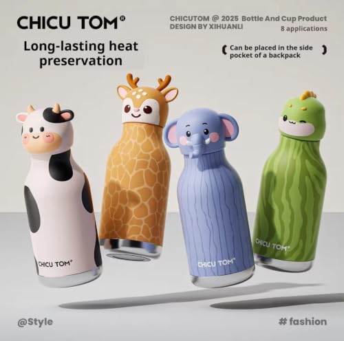Image of 3D Chicu Tom Animal Insulated Stainless Steel Water Bottle 480ml | Vacuum Flask with Leak Proof Lid | Double Wall Thermal Bottle | Cute Safari Theme Water Bottle for Kids, School, Office & Travel