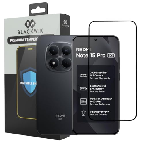 Image of Blackwik PremiumTempered Glass Screen Protector for Redmi Note 15 pro with Edge-To-Edge Protector Coverage | Easy Installation Kit (Black)