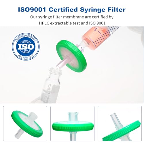 Image of Syringe Filters Hydrophobic Nylon Membrane 100PCS, 0.22um Pore Size,25mm Disc Diameter,HPLC and GC Needle Filter, Non-Sterile, High Throughput Lab Filtration, Barreled Packed