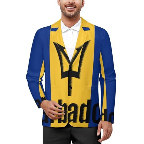 Barbados Flag Barbadian Classic Suits Blazer for Men Business Tuxedo Jacket Sport Coat Two Buttons