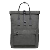 KAUKKO Retro Canvas Rucksack Damen Herren Vintage Rollup Daypack Handtasche mit Laptopfach 12 Zoll für Arbeit, Schul, Ausflüge, Uni, 42cm, 16L, Grau-K1047-2